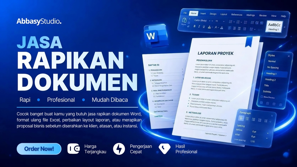 Jasa rapikan dokumen Microsoft Word untuk laporan, proposal, dan kebutuhan administrasi bisnis.