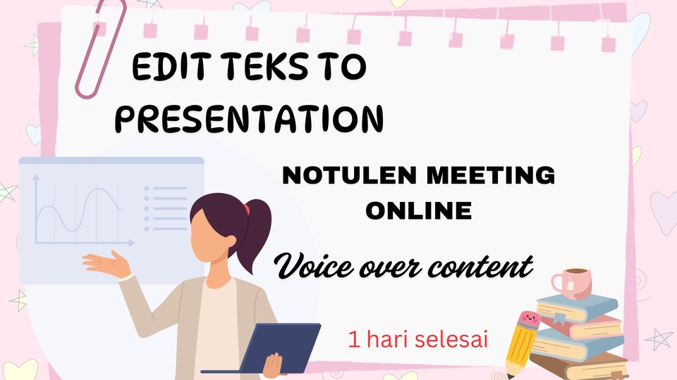 Jasa Pembuatan Presentasi / Desain PowerPoint - Pengetikan teks, Membuat presentasi dari teks, Notulen Rapat, Voice Over