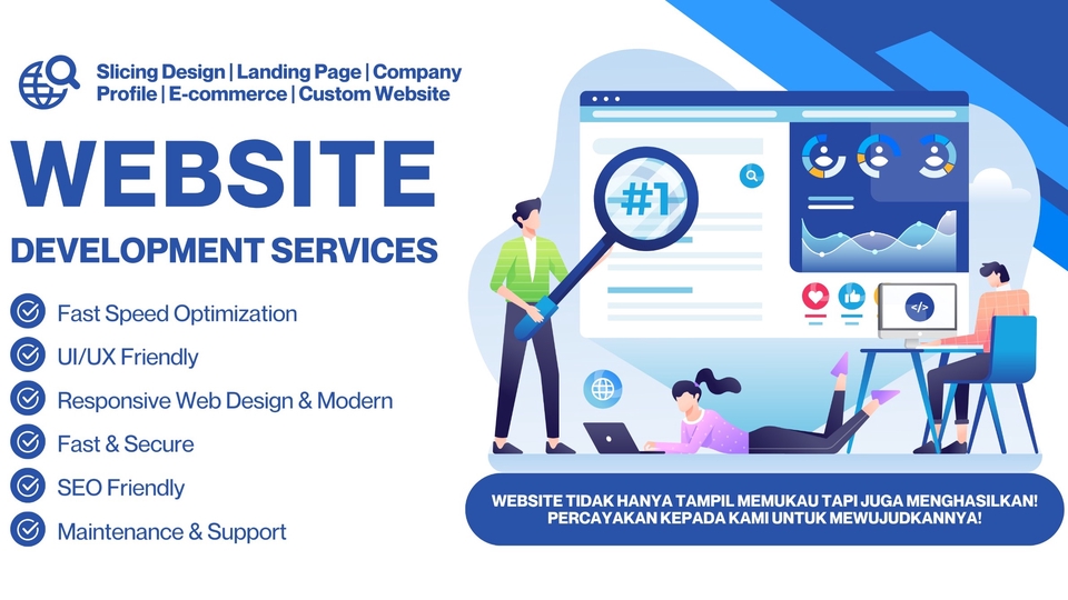 Jasa Pembuatan Website Profesional untuk Bisnis yang Ingin Tampil Lebih Kredibel - Slicing Design, Landing Page, Company Profile, E-commerce, Custom Website, Bug Fixing