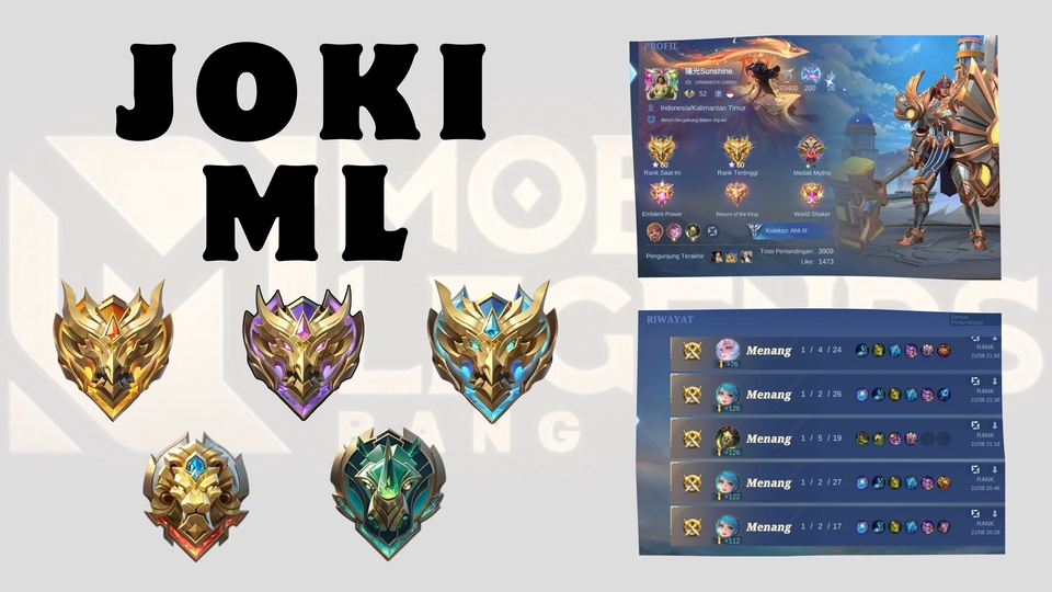 Jasa Joki dan Partner Games Online - Freelancer || Joki ML All Tier (Epic, Legend, Mythic Honor, Mythic Glory)