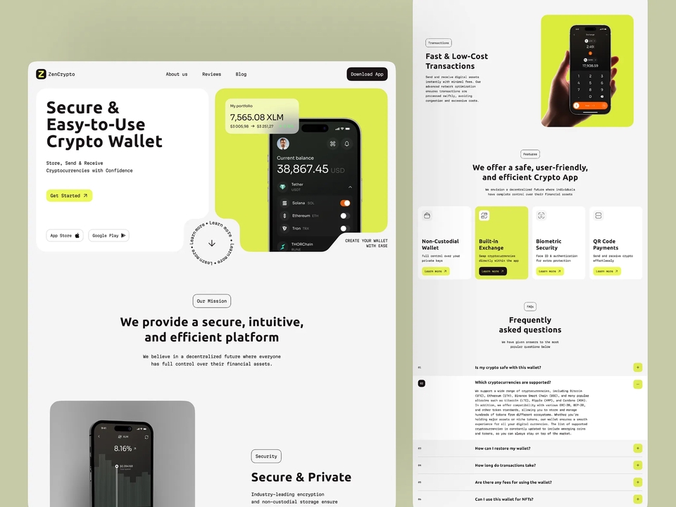 Desain UI kripto simpel dan aman dengan fitur modern dan tampilan responsif.