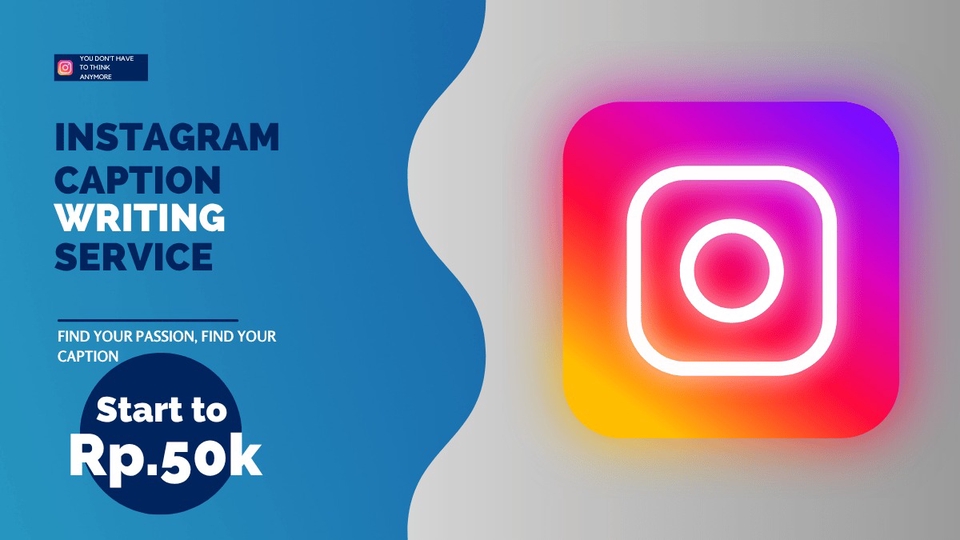 Desain banner jasa penulisan caption Instagram. Gaya clean dan profesional.