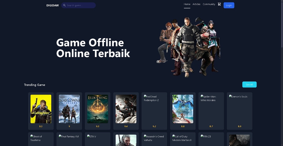 contoh tampilan Website Gamestore