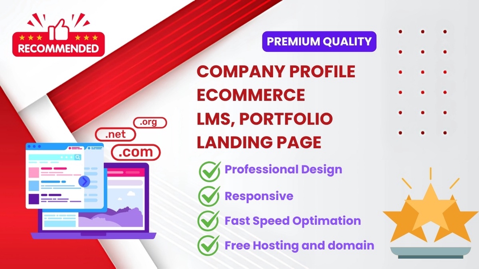 website, premium quality company profile, ecommerce, lms, portfolio, landing page, professional.