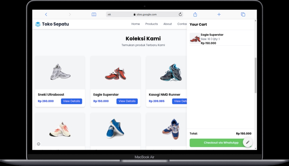 tampilan halaman desktop 
bagian shopping cart 