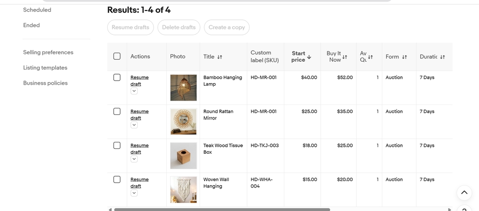 listing produk E bay