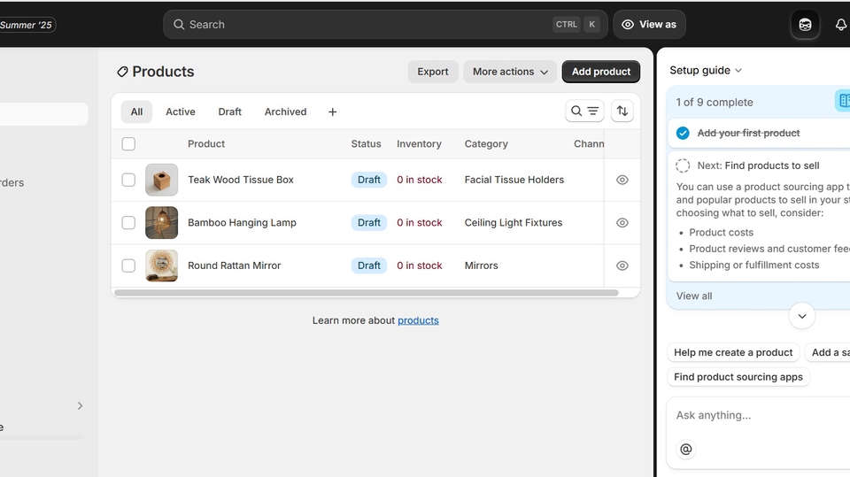listing produk di shopify