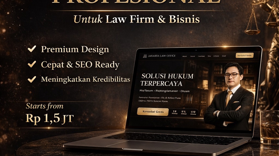 Website premium untuk law firm dan bisnis dengan desain modern dan profesional. Profesional website