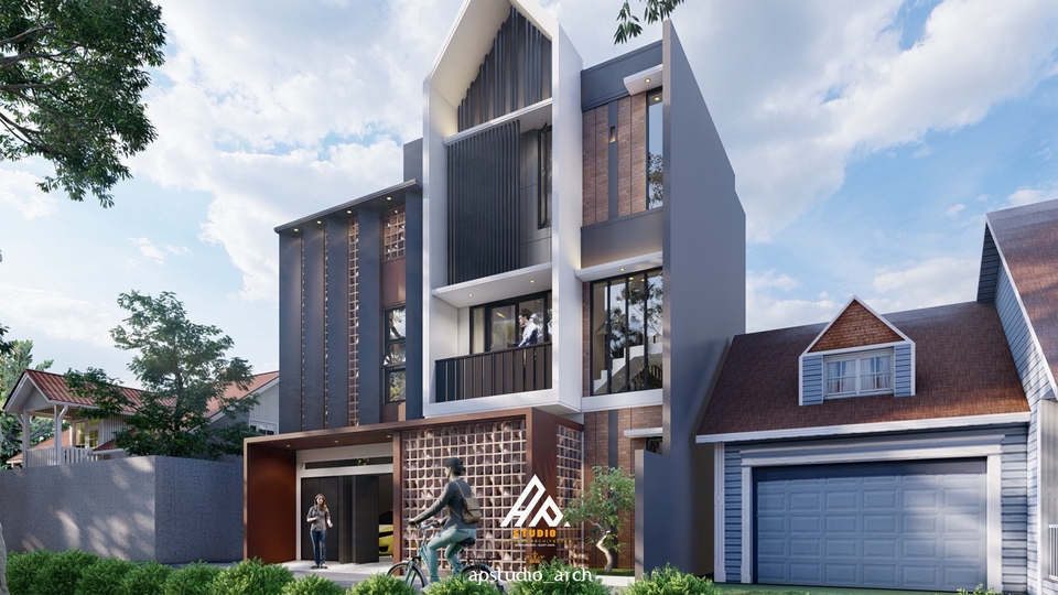 Jasa Desain 3D Rumah dan Produk dengan Visual Realistis - Rumah tinggal 3 lantai style modern kontemporer