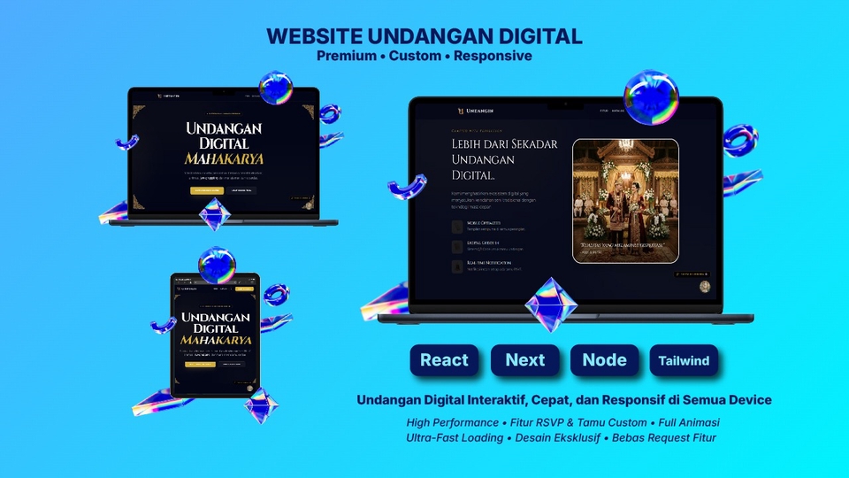 Website Platform undangan pernikahan digital premium, desain custom, interaktif, dan responsif HP.