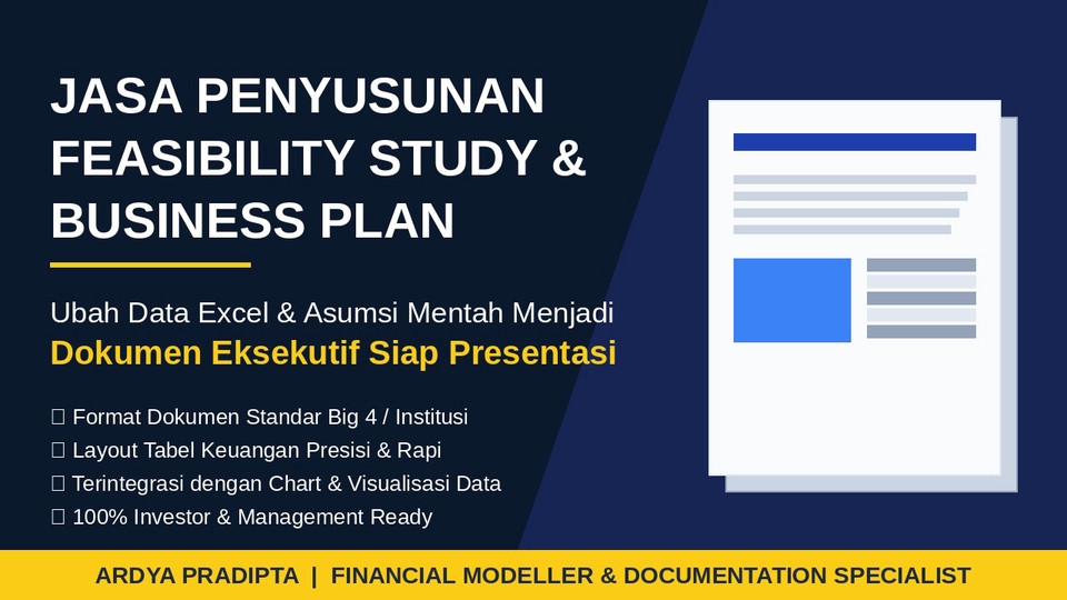 Desain cover laporan feasibility study dan business plan profesional standar investor.