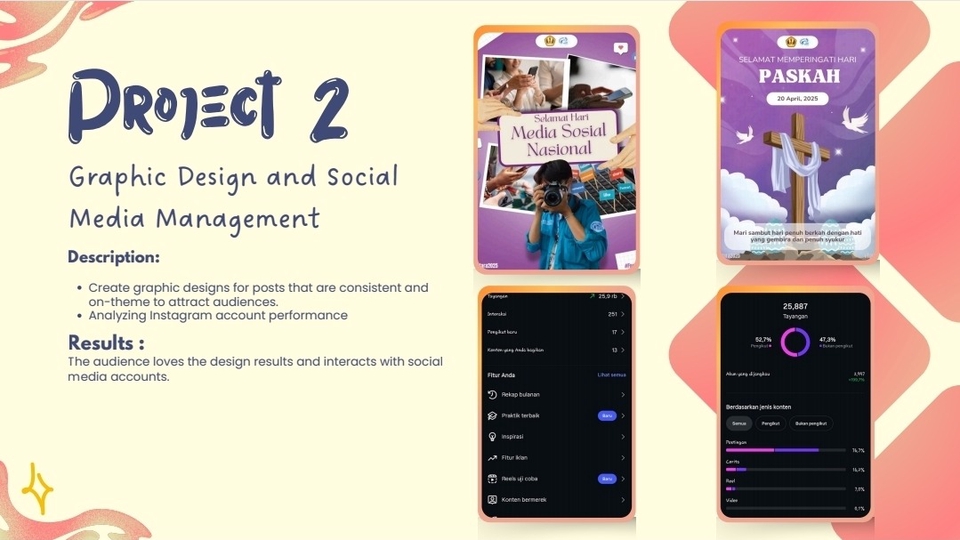 Membuat graphic design untuk postingan media sosial, dan membuat rencana ide konsep postingan