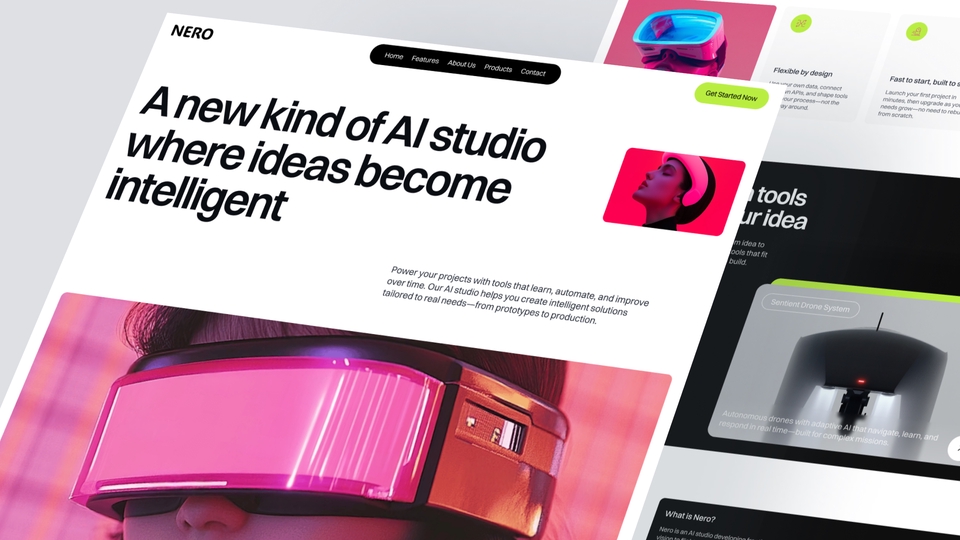 Minimalist, Intuitive, Modern, Responsive Web Design for a AI Studio Technology Landing Page UI/UX