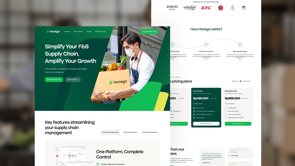 Streamlined Landing Page for B2B F&B SaaS Admin Dashboard, CRM, ERP, Procurement, SCM, UI/UX Design