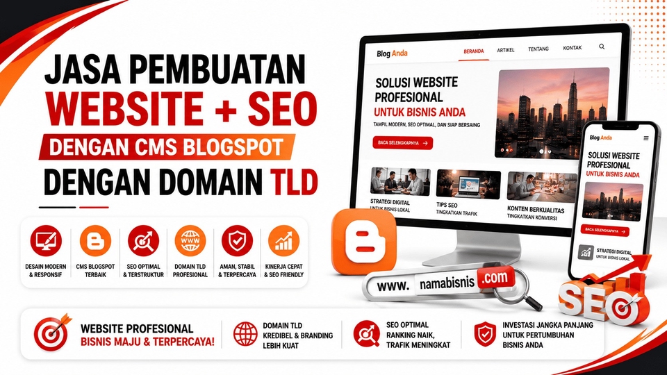 Website company profile SEO CMS Blogspot, branding bisnis dan biaya tahunan lebih hemat.