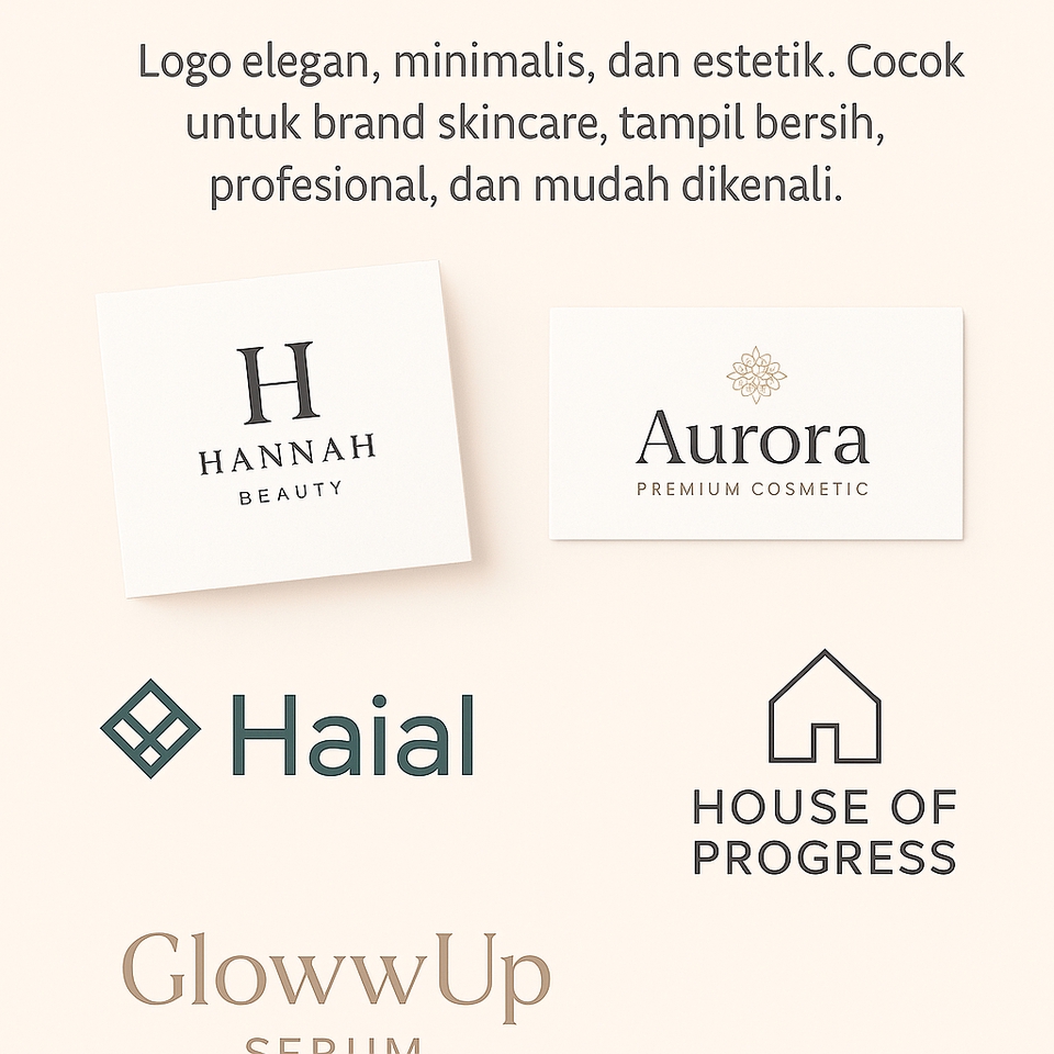 Ini contoh dari logo skincare,cosmetic,rumah,dan yayasan.