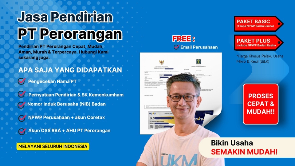 Jasa Pembuatan Perusahaan PT, CV, Yayasan dan Lainnya - Jasa Pendirian PT PERORANGAN + NOMOR INDUK BERUSAHA (NIB) PT PERORANGAN
