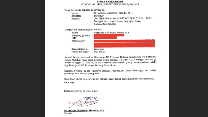 Surat Pengalaman Kerja Staf Pajak