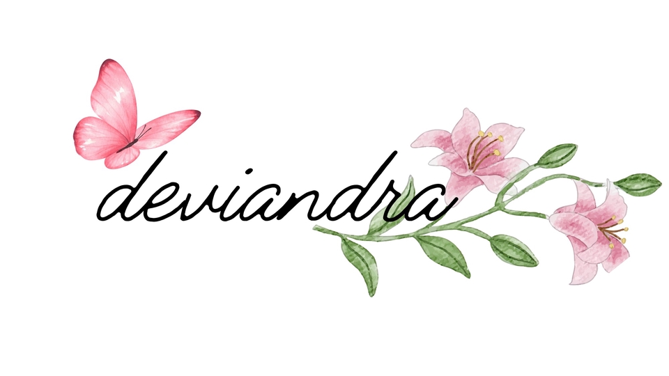 Logo ilustrasi yang memadukan keindahan bunga lily dan kupu-kupu dengan teknik pewarnaan cat air