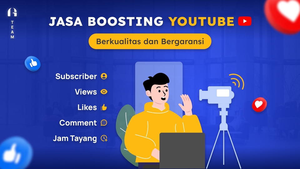 Jasa boosting youtube untuk subscriber, likes, views, comments, dan jam tayang berkualitas & garansi