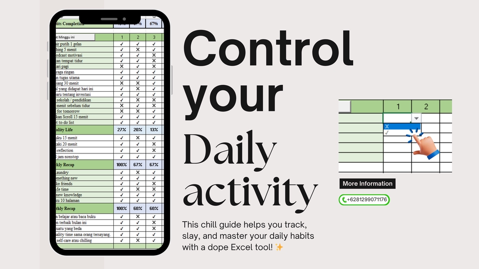 Template Excel buat track habit harian, mingguan, bulanan. Fitur reset otomatis, persentase cerdas.
