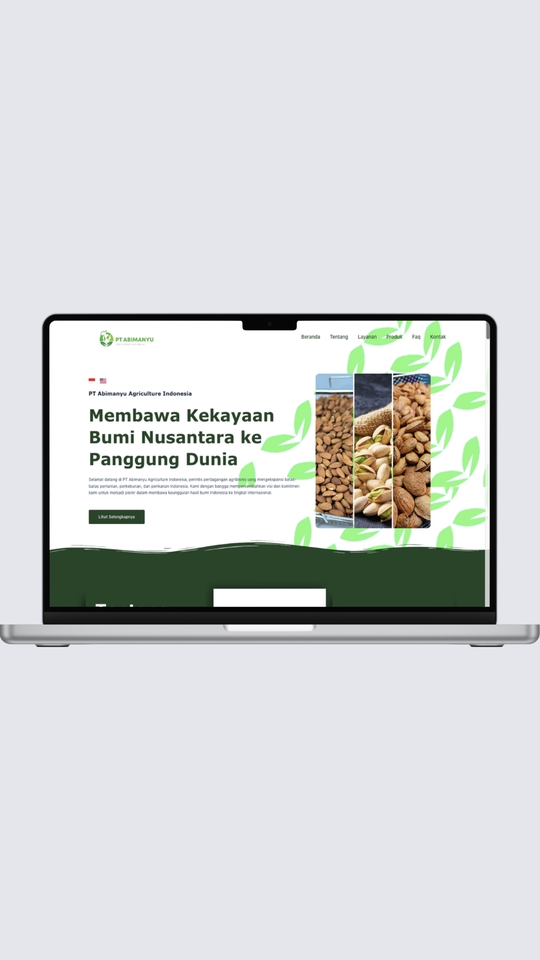 Website perusahaan ekspor hasil bumi dengan tampilan profesional, modern, dan responsif.