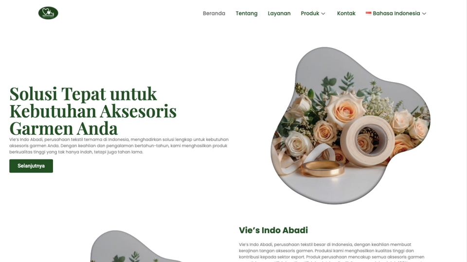 Website produk aksesoris garmen – elegan, profesional, dan responsif untuk branding usaha.