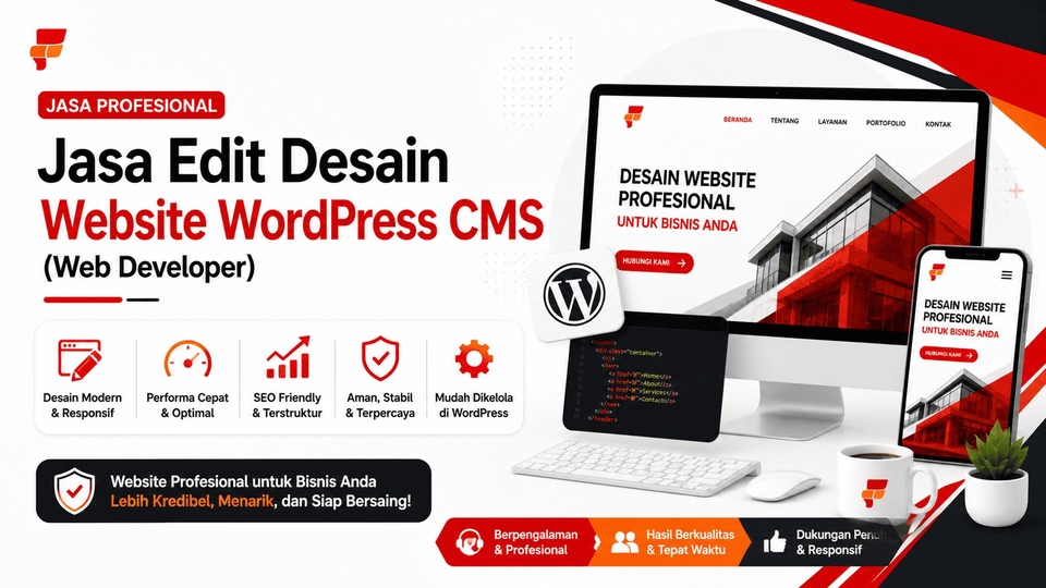 Website company profile WordPress dengan SEO 1 bulan dan domain TLD untuk branding.