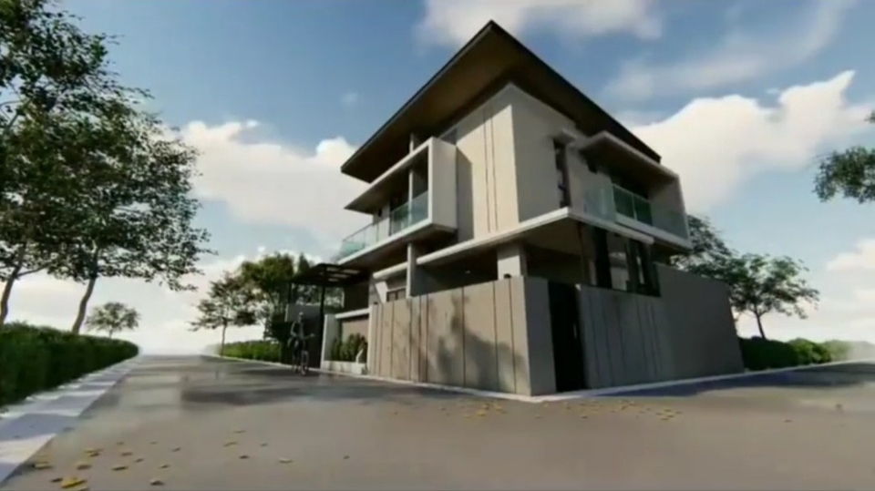 Desain rumah 2 lt Dilahan 150 m2 Dengan luar bangunan 220 m2 5 kamar tidur 2 r keluarga 1 ruang tamu