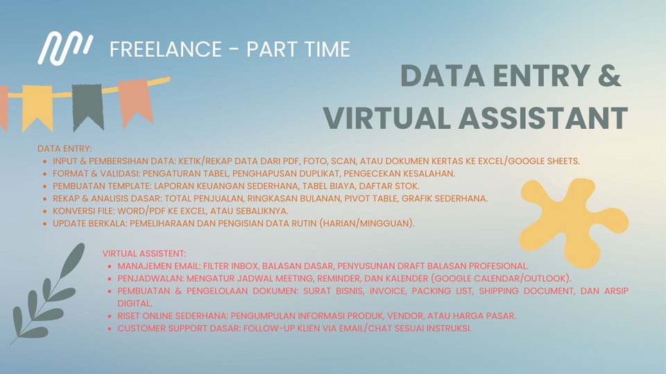 Jasa Data Entry dan Rekap Excel/Google Sheets ; Virtual Assistant: Input Data, Email, ETC