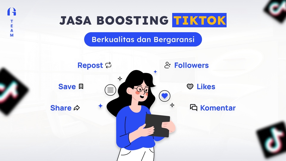Jasa meningkatkan/boosting followers, likes, views, comment, share, repost, dsb untuk tik tok