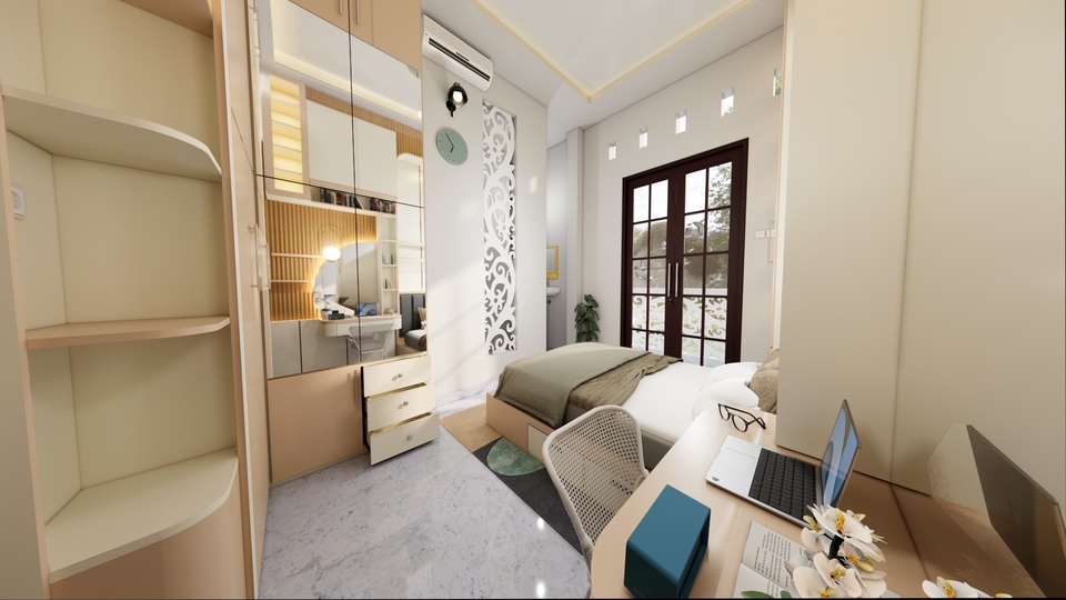 Design interior ruangan kamar tidur modern minimalis
