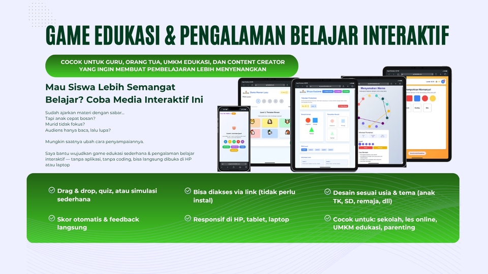 Jasa Pembuatan Game dari Game Developer Berbagai Platform - Game Edukasi Anak untuk GURU LES PAUD/TK, Parenting, UMKM dengan Konten Edukatif Interaktif