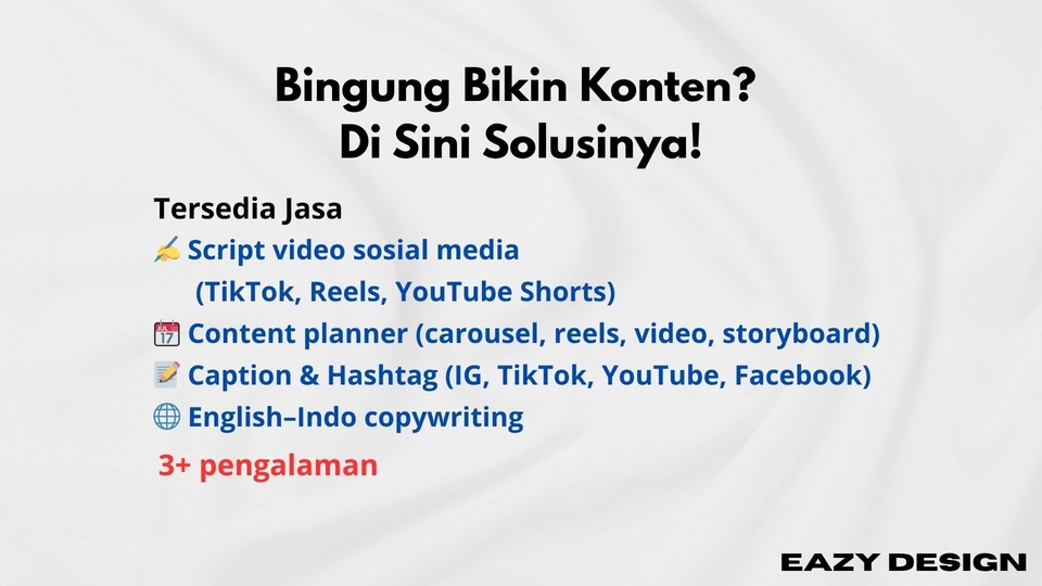 Jasa Copywriting untuk Landing Page dan Deskripsi Produk - Penulisan Content Instagram, Tiktok, Youtube, Facebook English-Indonesia