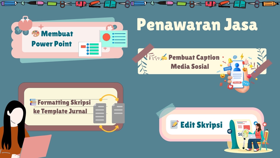 Jasa Edit Skripsi, Pembuat PPT dan Caption Media Sosial